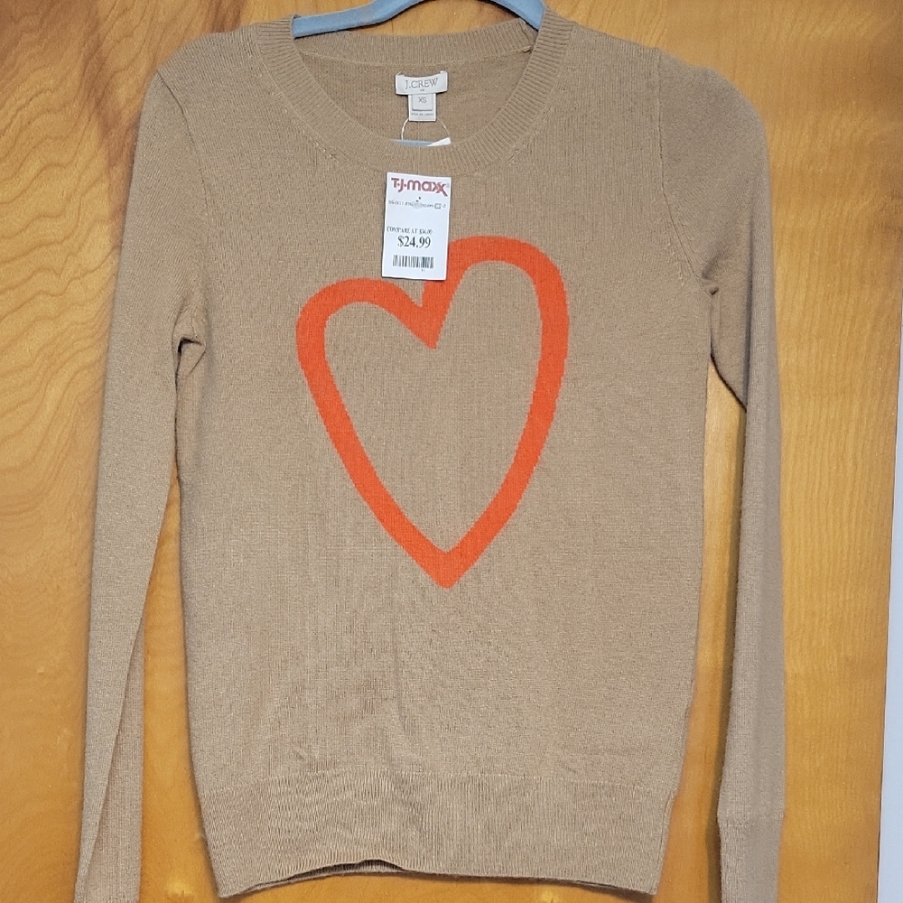 Tan Sweater with Orange Heart Design